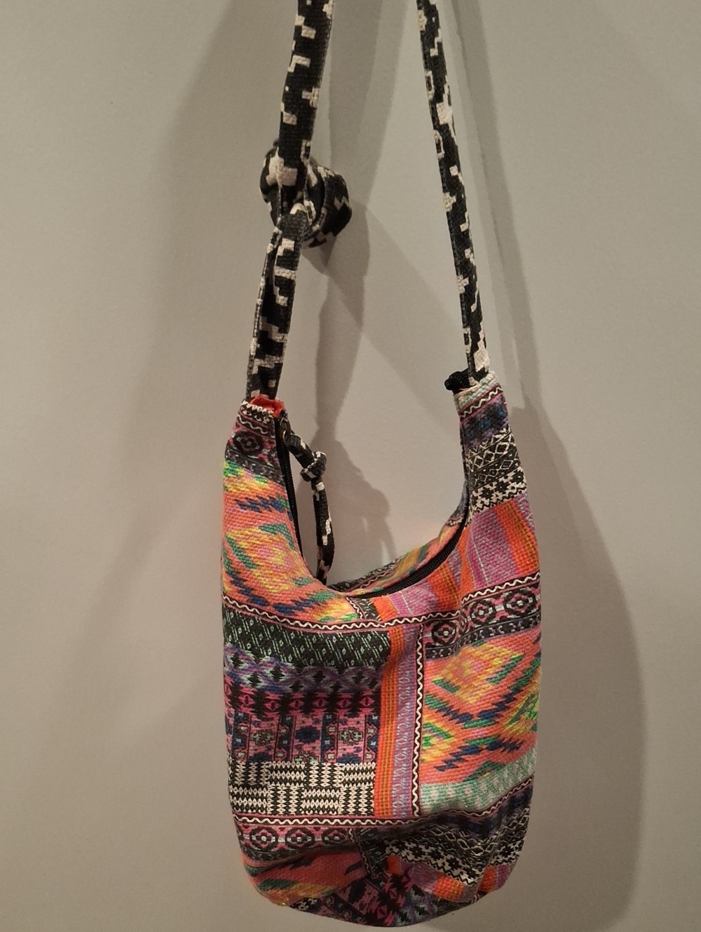 Mossimo Supply Co. Multicolor Woven Shoulder Bag with Black-White Strap